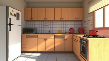 Fototapeta premium Modern Kitchen Interior with Wooden Cabinets and Appliances