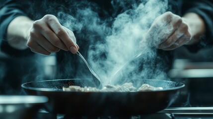 close up of chef making delicious food in the kitchen