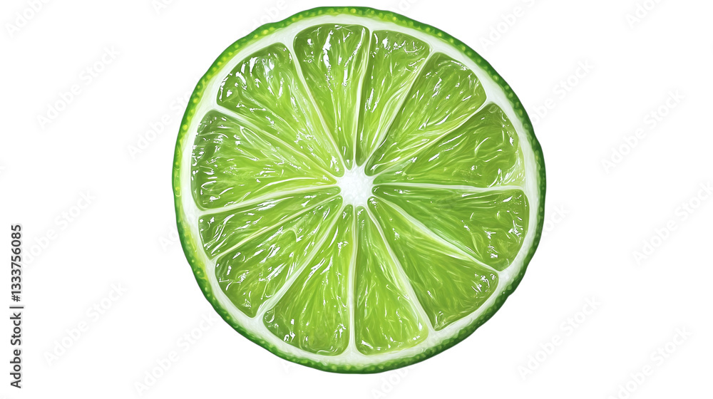 Poster slice of lime with vibrant color, isolated on transparent background