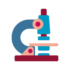 Microscope Flat design style, blue and red microscope, great for biology, medical research, and laboratory experiment illustrations.