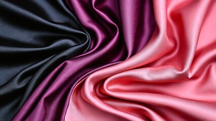 Curtain. Black dark purple red burgundy maroon magenta pink rose abstract background. Silk satin fabric. Silky shine glitter. Soft folds draped wave wavy line
