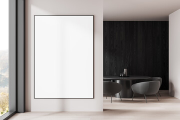 Modern interior with blank poster frame on white wall. 3D Rendering © ImageFlow