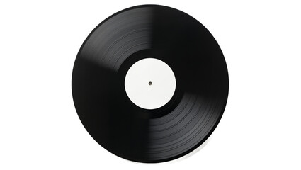 Sleek black vinyl record isolated on white. Modern flat lay for music themes, audio projects, minimalist backgrounds. Isolated on transparent background.