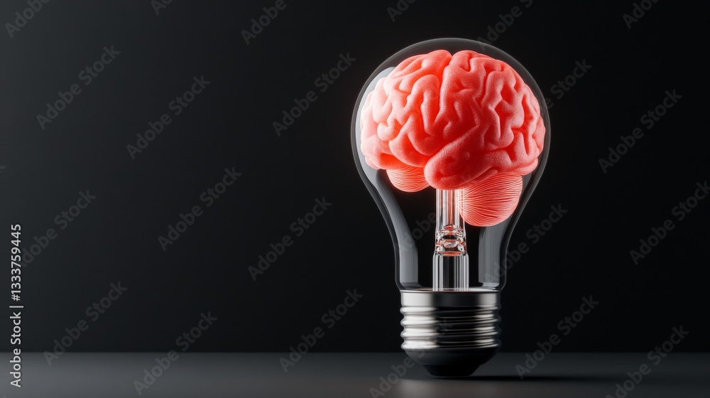 Poster innovative lightbulb with brain design symbolizing creativity and idea generation for modern technol