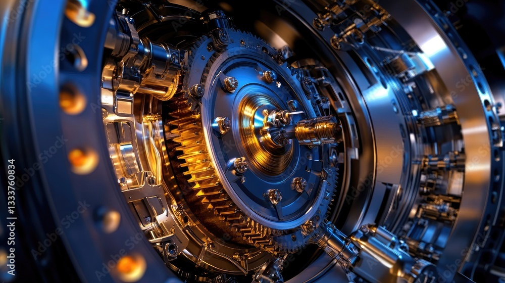 Poster intricate close-up of gears and mechanical components in motion