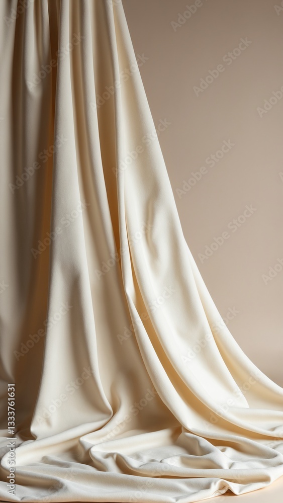 Poster Elegant fabric drape with soft flowing folds in neutral tones creating a calm and serene studio background perfect for product shots fashion photography or 