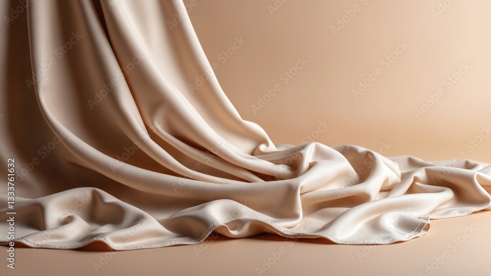 Aufkleber Elegant fabric drape with soft flowing folds in neutral tones creating a calm and serene studio background perfect for product shots fashion photography or 