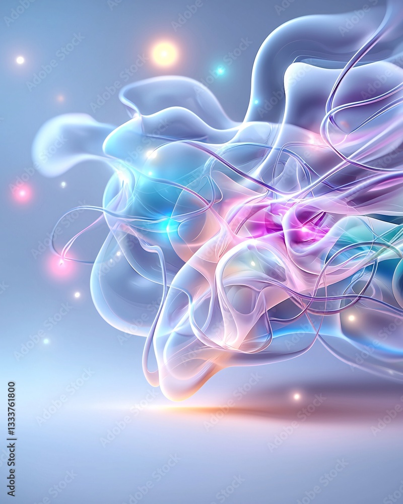 Poster abstract celestial realm infused with radiant energy, floating crystalline structures refracting mul
