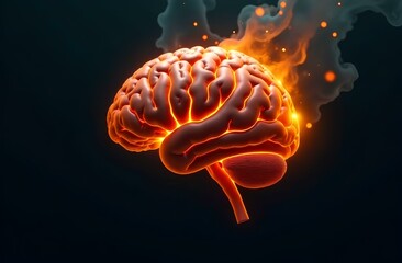 Abstract brain engulfed in orange and yellow flames