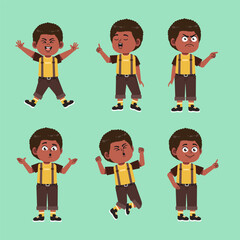 Cute African Boy with afro hair Cartoon Character Collections Set