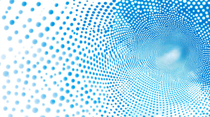 Obraz premium Blue and white gradient halftone pattern with grunge effect Abstract blue and white pattern with circular dots creating a sense of depth and motion.