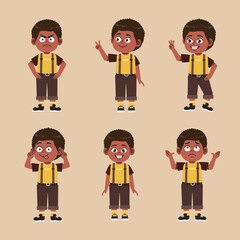 Cute African Boy with afro hair Cartoon Character Collections Set