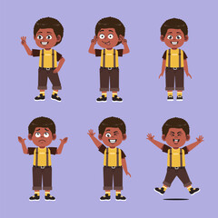 Cute African Boy with afro hair Cartoon Character Collections Set