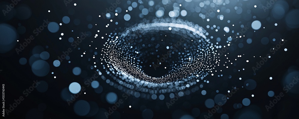 Poster abstract cosmic vortex swirling with iridescent particles, a surreal gateway to unknown dimensions, 