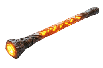 A Mystical Staff Glowing With Fiery Runes, A Conduit Of Ancient Power, Radiating Warmth And Arcane Energy, Isolated Against A Stark Isolated on Transparent Background