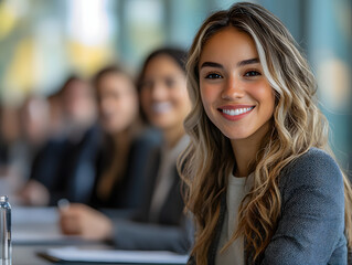 Fototapeta premium Smiling Senior Woman Leading Office Meeting