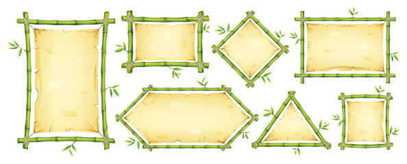 Bamboo frame designs with different shapes and sizes. Perfect for tropical or nature themed designs. Vector cartoon illustration