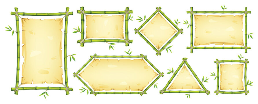 Bamboo frame designs with different shapes and sizes. Perfect for tropical or nature themed designs. Vector cartoon illustration