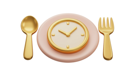 Isolated Elegant Plate Exhibiting Clock Accompanied by Utensils, Representing Structured Meal Times and Punctual Schedules