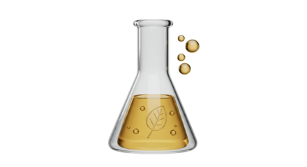 Isolated Refined Laboratory Flask Displaying Leaf Design Liquid, Symbolizing Advanced Scientific Exploration of Organic Nature