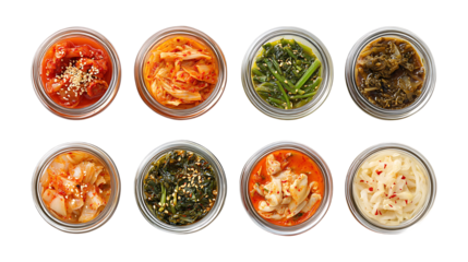 Pack Kimchi Set Against Transparent Background for Food Branding, Korean Cuisine Promotion, or Fermented Food Design Projects