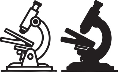 Biological medical lab electric microscope vector icon. Flat black filled and stroke line art illustration design.