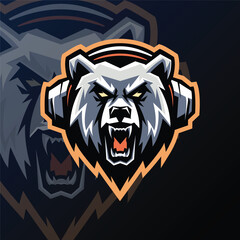 Angry bear head esport gaming logo vector illustration, logo bear head esport style