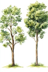 Watercolor Painting of Two Lush Trees