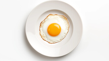 Fried Egg on White Plate Top View Sunny Side Up