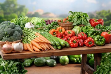 A Wooden Table Filled With An Assortment Of Organic Vegetables, Ready To Be Used For A Healthy Meal