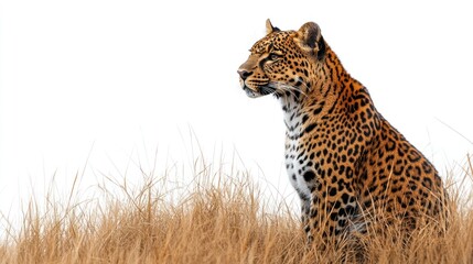 Fototapeta premium Majestic Leopard in Tall Grass Stunning Wildlife Photography