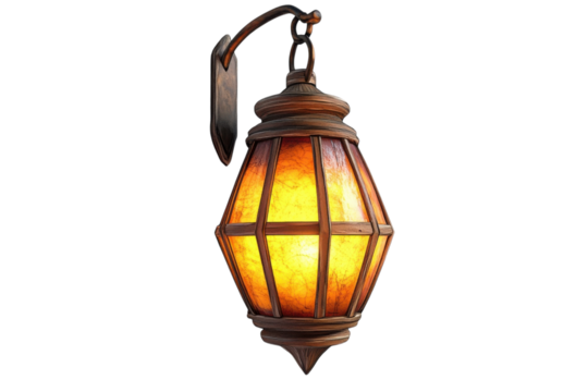 A Warm, Inviting Lantern Casting A Gentle Golden Glow, Hanging From A Rustic Wooden Bracket, Offering A Comforting Light Against A Stark Isolated on Transparent Background