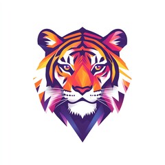 Obraz premium VibrantTigerPortraitGeometricArtStunningColorsIntenseGazeMajesticBeastPowerfulSymbolism