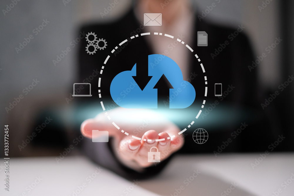 Poster datum cyberspace cloud information security data connection storage network technology concept