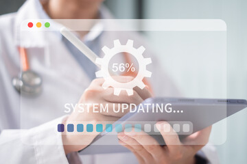 Doctor medical system update technology hospital patient tablet computer digital concept