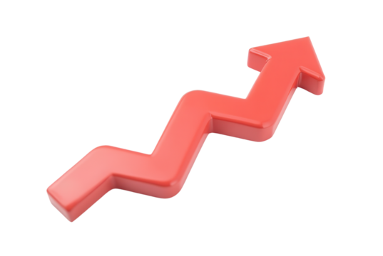 Red Zigzag Arrow Symbolizing Upward Trend in Finance and Business