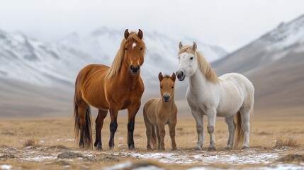 Obraz premium Stunning Horse Family in Mountain Landscape Photo
