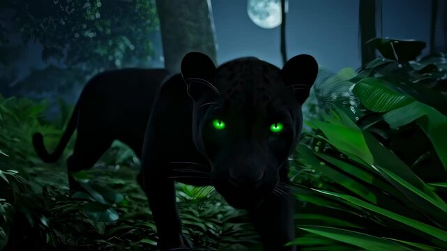 Black Panther in Moonlit Jungle Scene