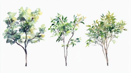 Watercolor Painting of Three Trees