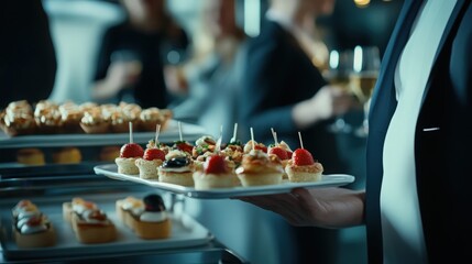 Office catering service – Canapés and snacks served at a professional business meeting for a refined experience.