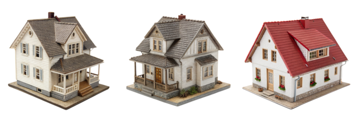  Set of A Photo of a Miniature house model isolated on a transparent background 