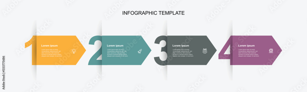 Poster Design template infographic. 4 step process infographic with icons and paper style 