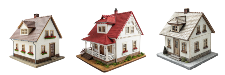 Set of A Photo of a Miniature house model isolated on a transparent background