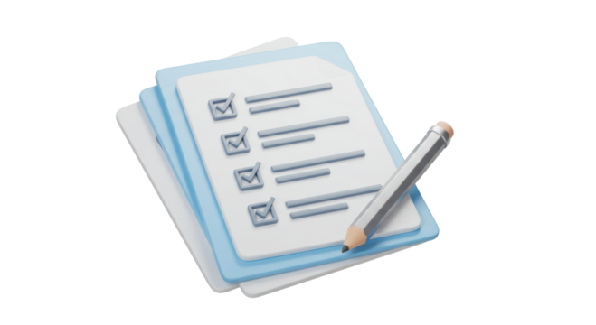 Isolated Stacked Checklists with a Sleek Graphite Pencil, Representing Efficient Task Management, Organized Planning, and Increased Productivity