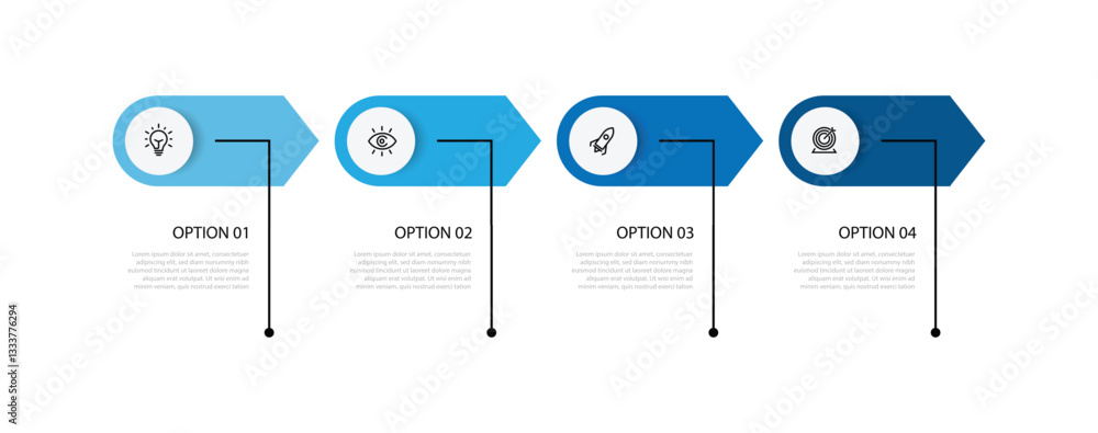 Aufkleber Business template infographic. 4 step process infographic template with icons can be used for workflow, schedule and web graphic design 