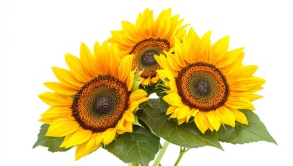 Three vibrant sunflowers in a bouquet