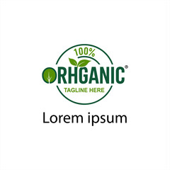 100% Organic Logo with Green Leaves