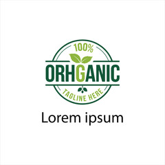 100% Organic Logo with Green Leaves vector