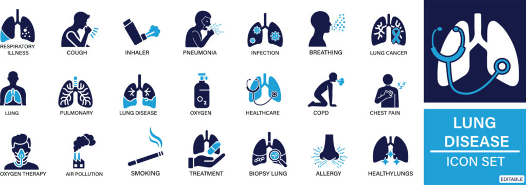 lung disease icon set ., You can easily change the color., people