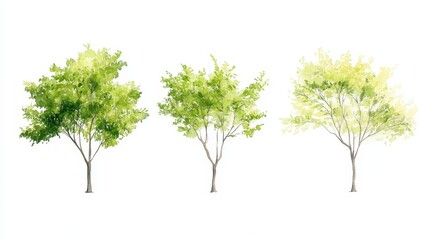 Obraz premium Three Watercolor Trees: A Botanical Illustration